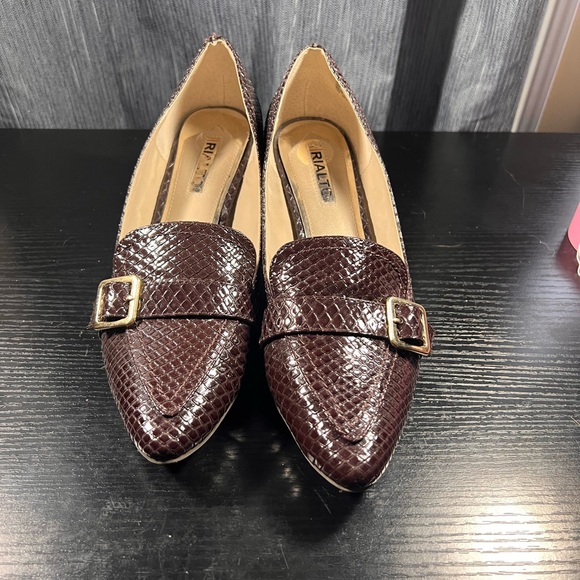 Rialto Dark Brown faux Snakeskin print block heel pumps - Picture 3 of 5